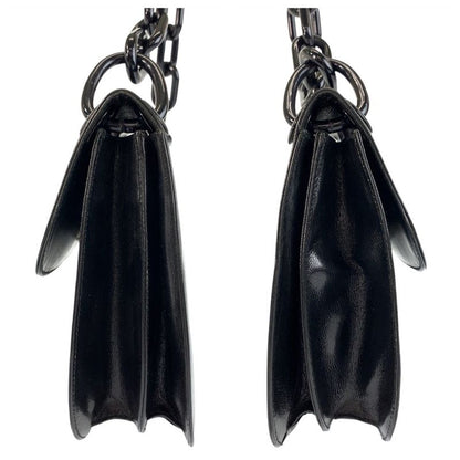 Prada Logo Embossed Black Leather Plastic Chain Shoulder Bag