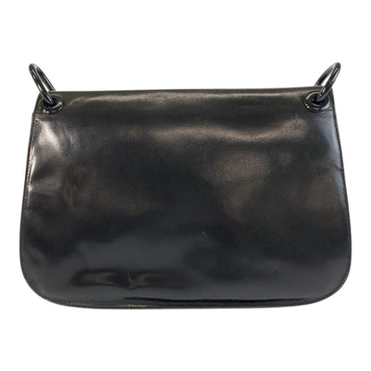 Prada Logo Embossed Black Leather Plastic Chain Shoulder Bag