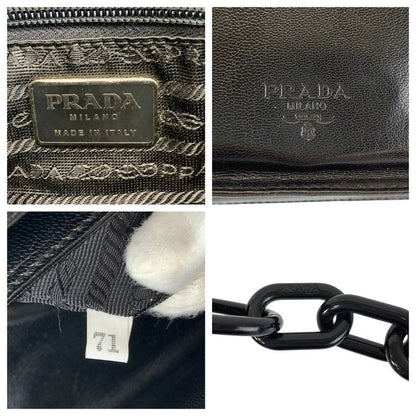 Prada Logo Embossed Black Leather Plastic Chain Shoulder Bag
