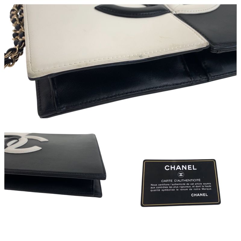 Chanel CC Logo White Black Gold Lambskin Clutch