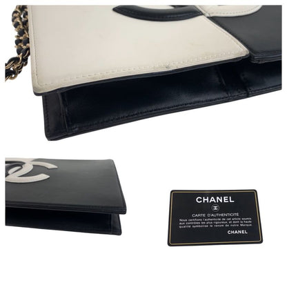 Chanel CC Logo White Black Gold Lambskin Clutch