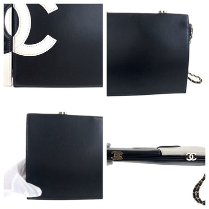 Chanel CC Logo White Black Gold Lambskin Clutch