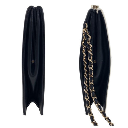 Chanel CC Logo White Black Gold Lambskin Clutch