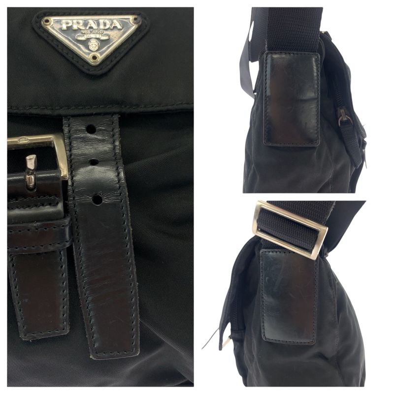 Prada Tessuto Black Silver Nylon Shoulder Bag