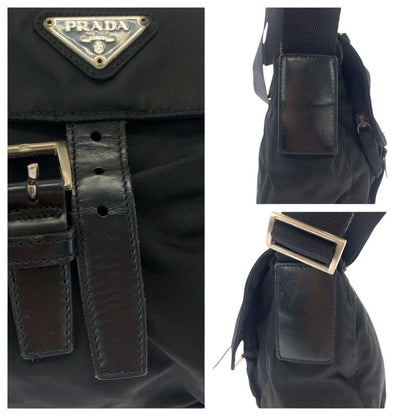 Prada Tessuto Black Silver Nylon Shoulder Bag