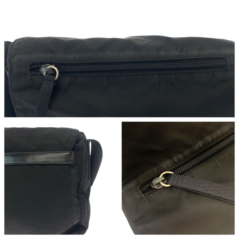 Prada Tessuto Black Silver Nylon Shoulder Bag