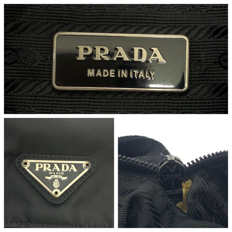 Prada Tessuto Black Silver Nylon Shoulder Bag
