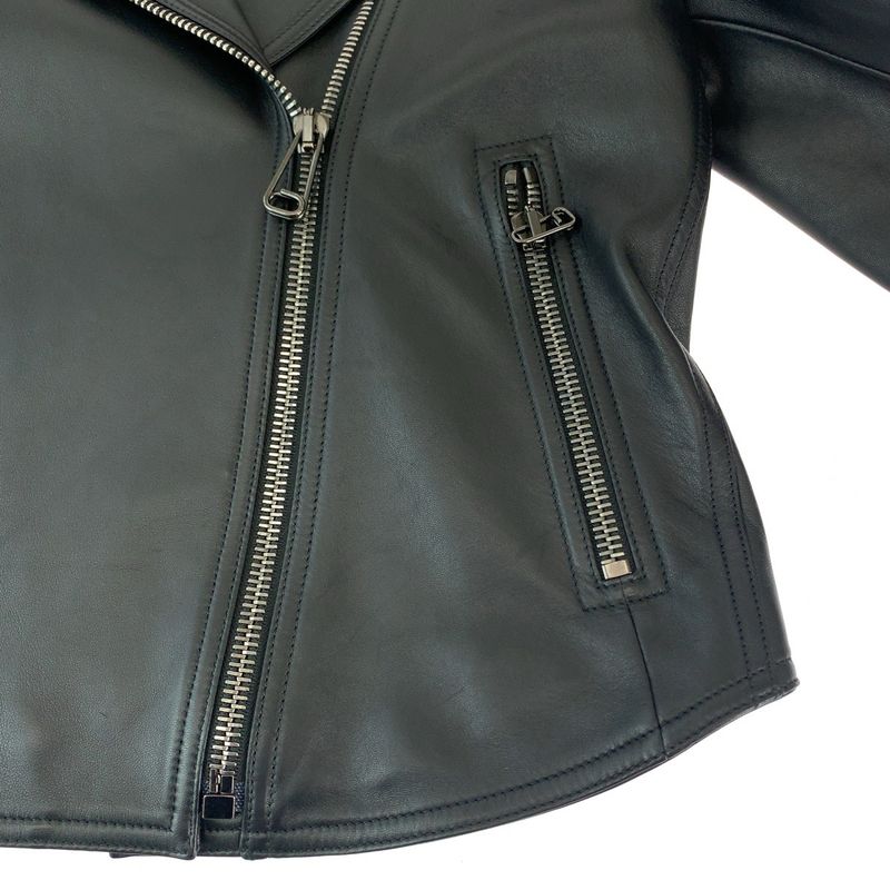 Fendi Zucca Pattern 36 Black Brown Silver Lambskin Riders Jacket