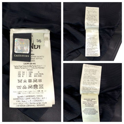 Fendi Zucca Pattern 36 Black Brown Silver Lambskin Riders Jacket