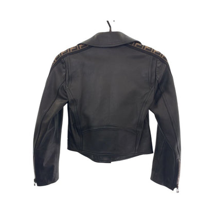 Fendi Zucca Pattern 36 Black Brown Silver Lambskin Riders Jacket