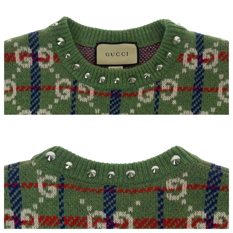 Gucci Neck Studs GG Allover Pattern S Multicolor Silver Wool Metal Knit Sweater