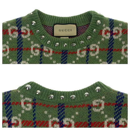 Gucci Neck Studs GG Allover Pattern S Multicolor Silver Wool Metal Knit Sweater