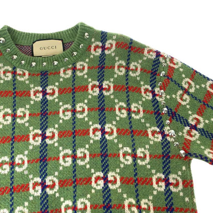 Gucci Neck Studs GG Allover Pattern S Multicolor Silver Wool Metal Knit Sweater