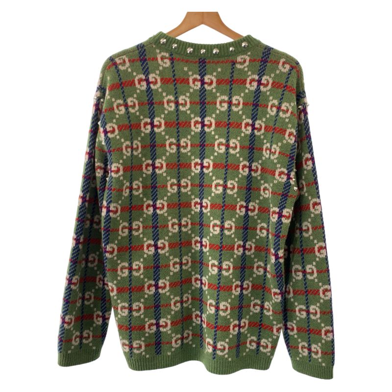 Gucci Neck Studs GG Allover Pattern S Multicolor Silver Wool Metal Knit Sweater