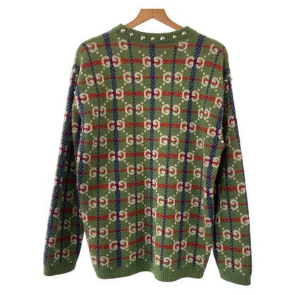 Gucci Neck Studs GG Allover Pattern S Multicolor Silver Wool Metal Knit Sweater