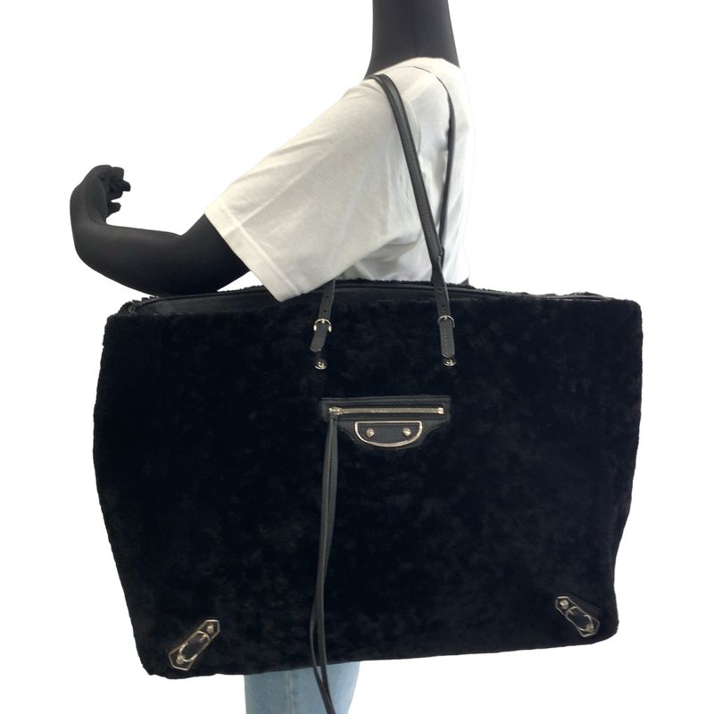 Balenciaga Paper Black Silver Mouton Leather Tote