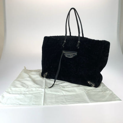 Balenciaga Paper Black Silver Mouton Leather Tote