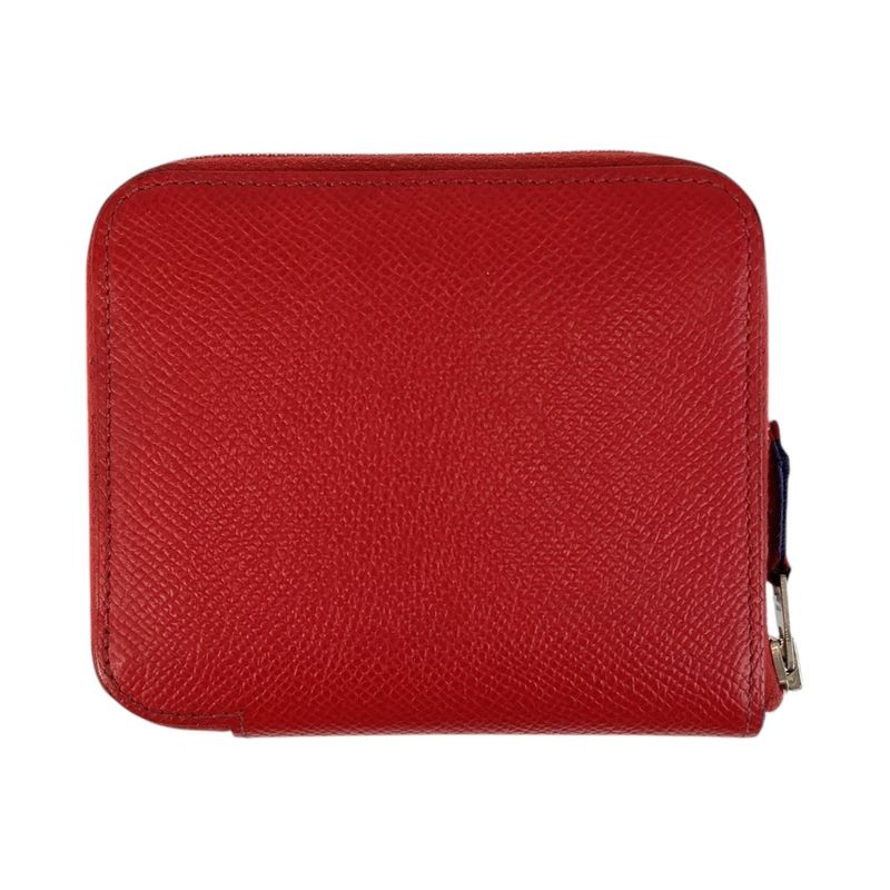 Hermes Azap Silk in Compact Bougainvillea Red Silver Veau Fold Wallet