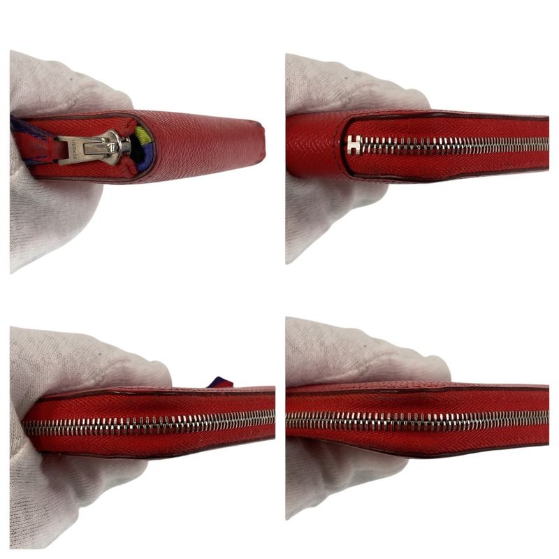 Hermes Azap Silk in Compact Bougainvillea Red Silver Veau Fold Wallet