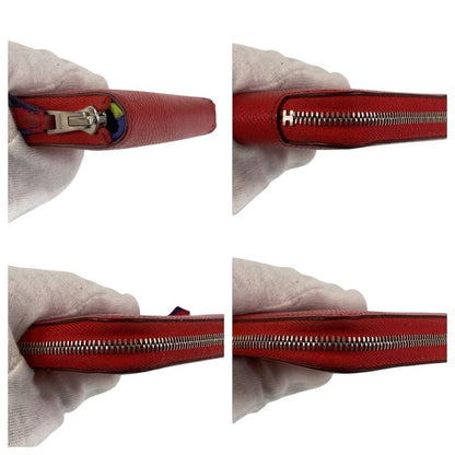 Hermes Azap Silk in Compact Bougainvillea Red Silver Veau Fold Wallet
