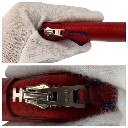 Hermes Azap Silk in Compact Bougainvillea Red Silver Veau Fold Wallet