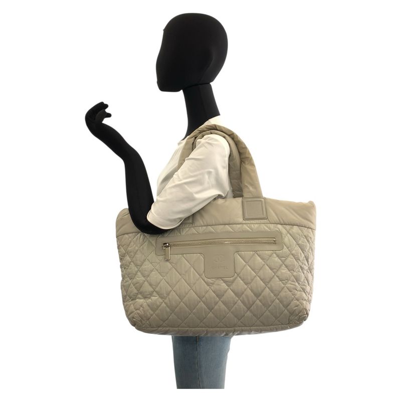 Chanel Coco Green Silver Nylon Tote Shoulder Bag