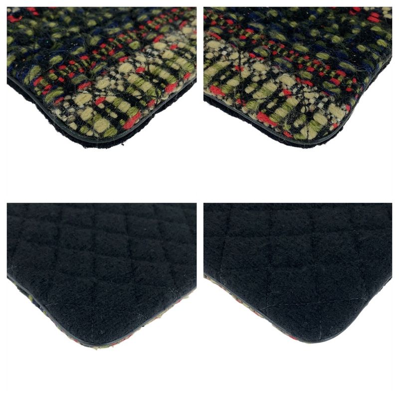 Chanel CC Logo Multicolor Black Silver Tweed Clutch