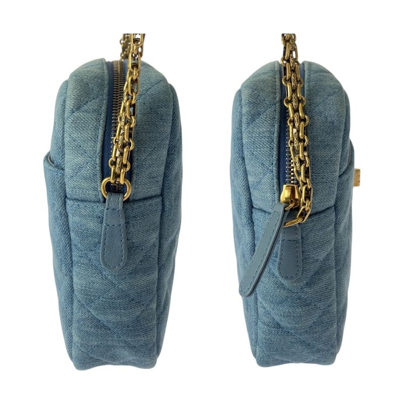 Chanel 2.55 Quilted Blue Gold Denim Shoulder Bag Pochette