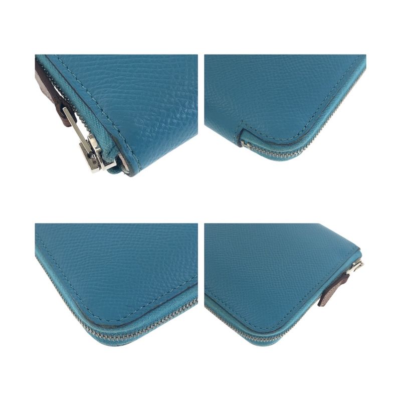 Hermes Azap Compact Silk in Blue Silver Leather Fold Wallet Coin Purse