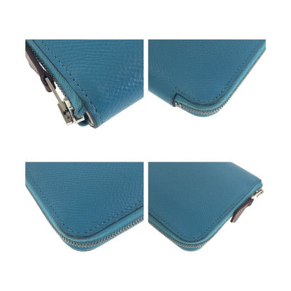 Hermes Azap Compact Silk in Blue Silver Leather Fold Wallet Coin Purse