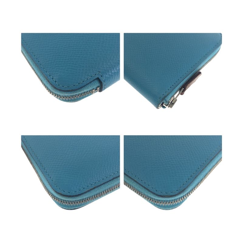 Hermes Azap Compact Silk in Blue Silver Leather Fold Wallet Coin Purse