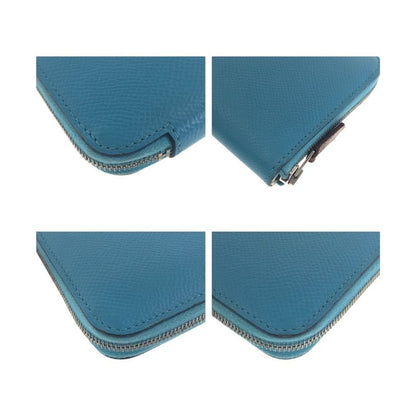 Hermes Azap Compact Silk in Blue Silver Leather Fold Wallet Coin Purse