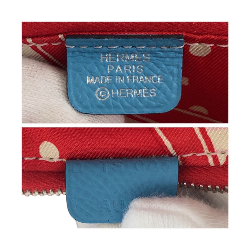 Hermes Azap Compact Silk in Blue Silver Leather Fold Wallet Coin Purse