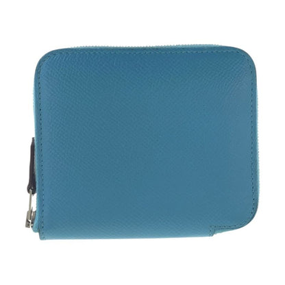Hermes Azap Compact Silk in Blue Silver Leather Fold Wallet Coin Purse