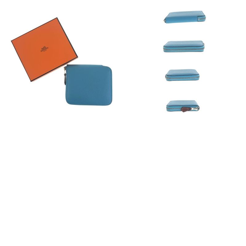 Hermes Azap Compact Silk in Blue Silver Leather Fold Wallet Coin Purse