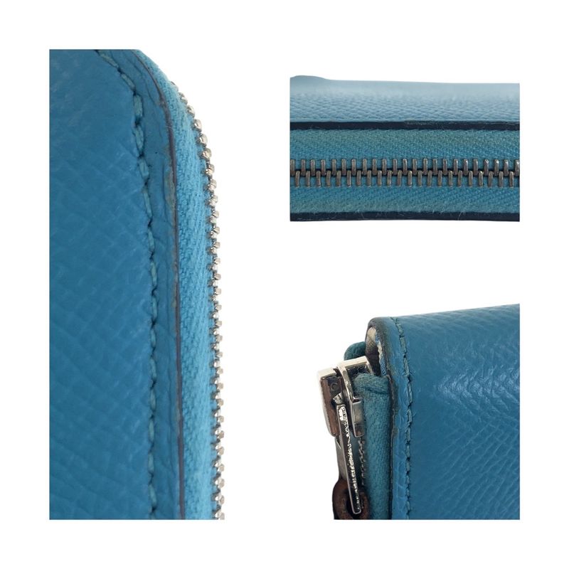 Hermes Azap Compact Silk in Blue Silver Leather Fold Wallet Coin Purse
