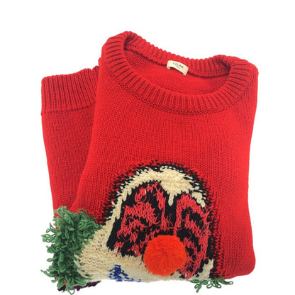 Celine Clown Sequin XS Red Multicolor Wool Cotton Sweater Knit