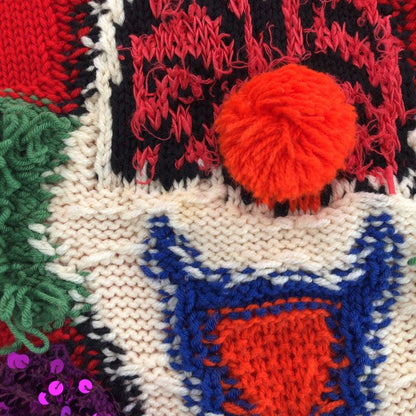 Celine Clown Sequin XS Red Multicolor Wool Cotton Sweater Knit