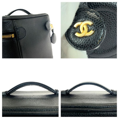 Chanel CC Logo Black Gold Caviar Leather Handbag Vanity Makeup Pouch