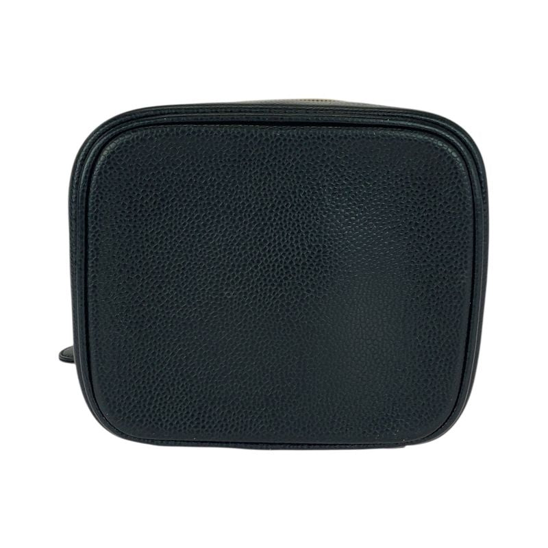 Chanel CC Logo Black Gold Caviar Leather Handbag Vanity Makeup Pouch
