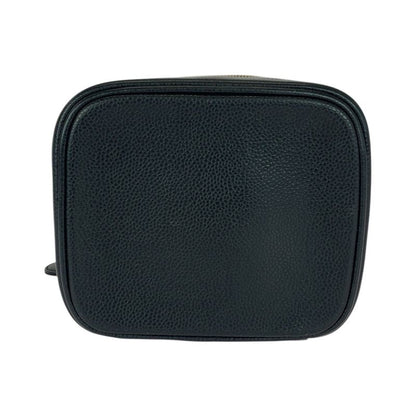 Chanel CC Logo Black Gold Caviar Leather Handbag Vanity Makeup Pouch
