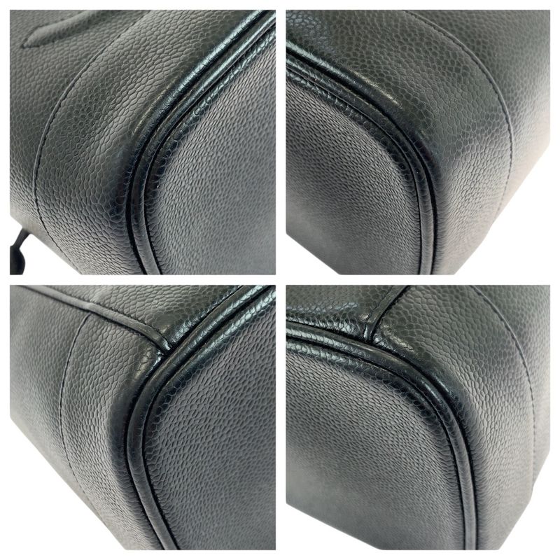 Chanel CC Logo Black Gold Caviar Leather Handbag Vanity Makeup Pouch