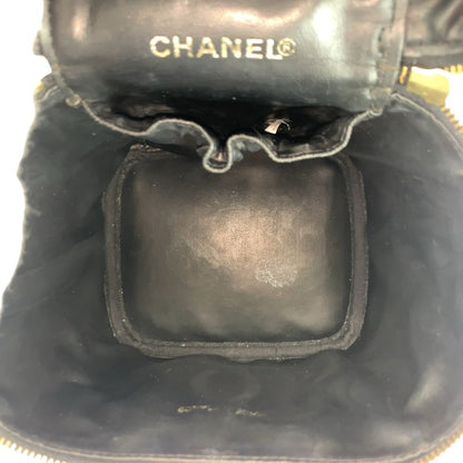Chanel CC Logo Black Gold Caviar Leather Handbag Vanity Makeup Pouch