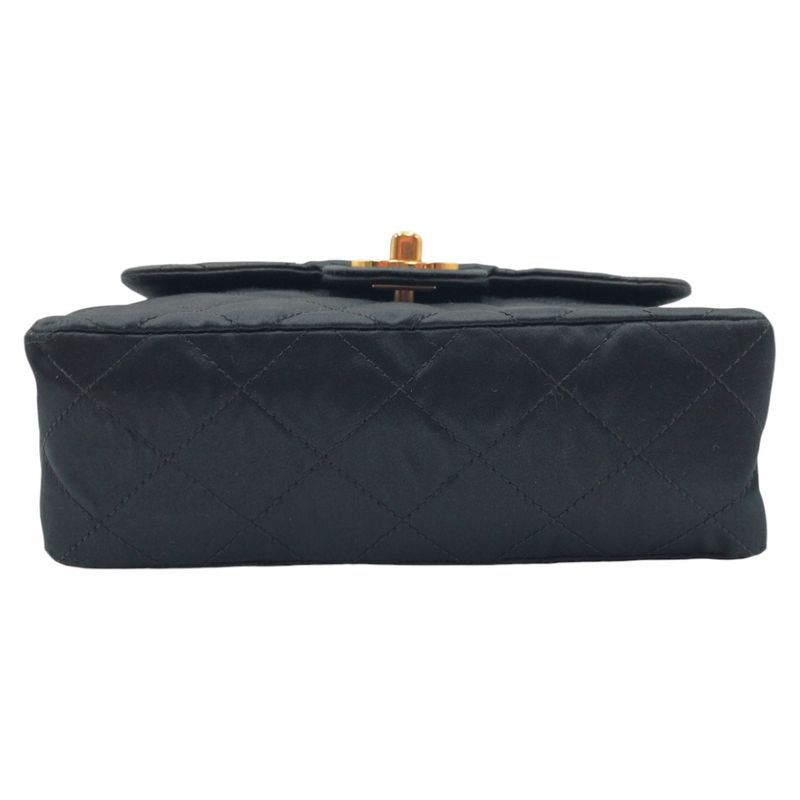 Chanel Vintage Mini Quilted CC Logo Turnlock Black Satin Crossbody Chain