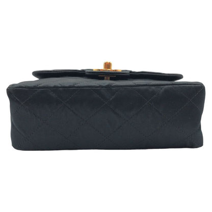 Chanel Vintage Mini Quilted CC Logo Turnlock Black Satin Crossbody Chain