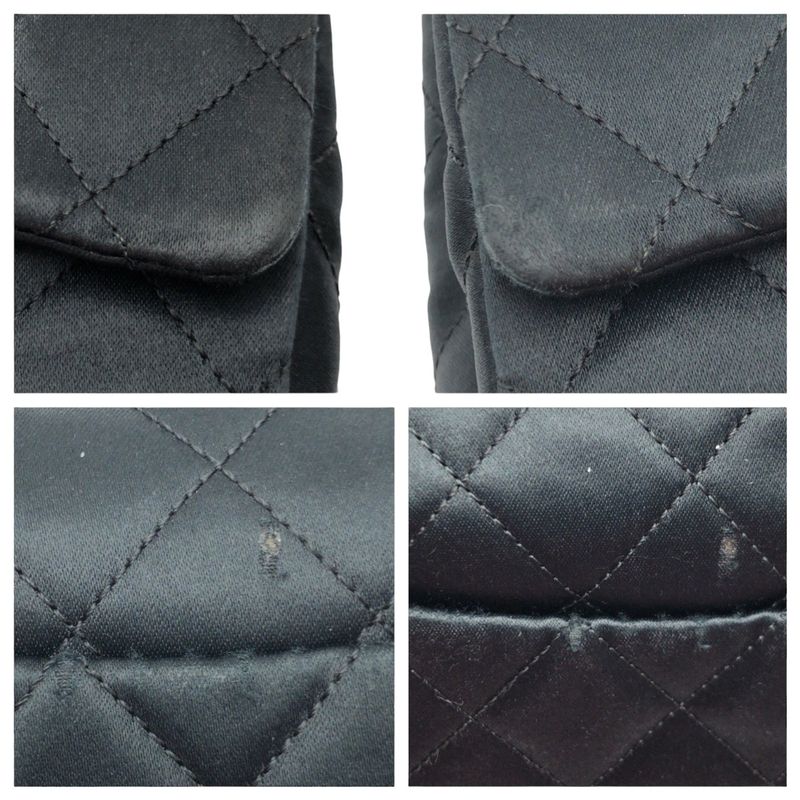 Chanel Vintage Mini Quilted CC Logo Turnlock Black Satin Crossbody Chain