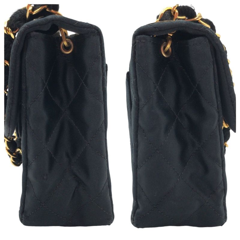 Chanel Vintage Mini Quilted CC Logo Turnlock Black Satin Crossbody Chain