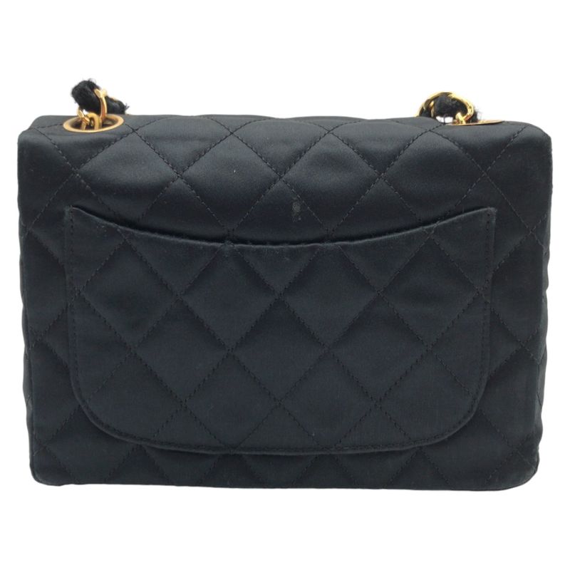 Chanel Vintage Mini Quilted CC Logo Turnlock Black Satin Crossbody Chain