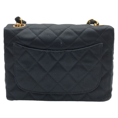 Chanel Vintage Mini Quilted CC Logo Turnlock Black Satin Crossbody Chain