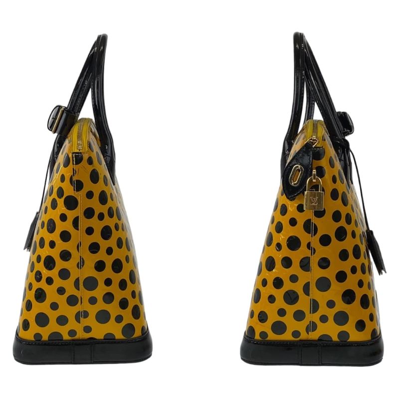 Louis Vuitton Monogram Vernis Lockit MM Yayoi Kusama Gold Patent Leather Handbag
